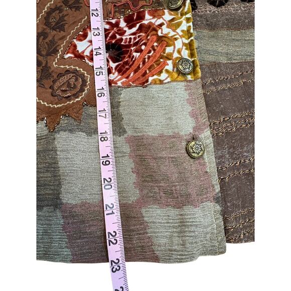 Vtg 90s Life Style Petite Jacket Patch‎ Work Velvet Burn Out Fall Boho Sz M Art - Picture 12 of 13